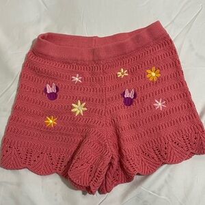 Disney Pink Embroidered High Waist Shorts Girls Size 8